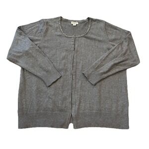 St. John's Bay Cardigan Sweater Sz 3X Womens Grey Sequin Beaded Cardigan